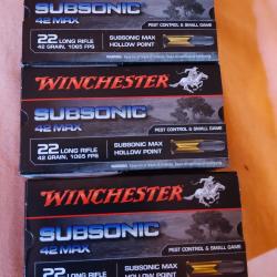 Cartouche 22lr winchester subsonic 42 max