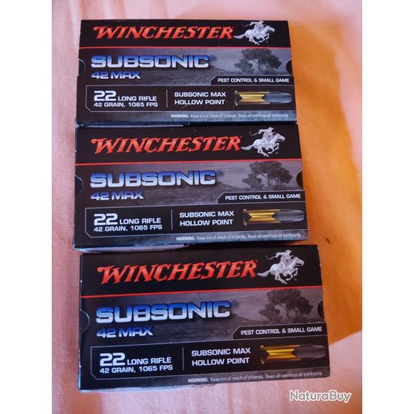 Cartouche 22lr winchester subsonic 42 max