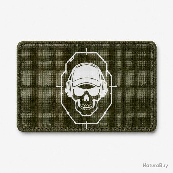 Patch Tir Sportif - Cr�ne tactique dans une cible - Olive / Blanc