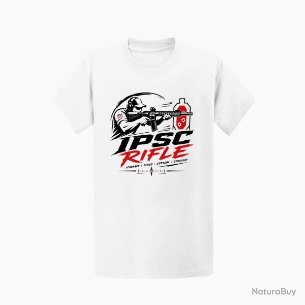 T-shirt IPSC Rifle Accuracy Speed Control Strategy Blanc / Noir et rouge