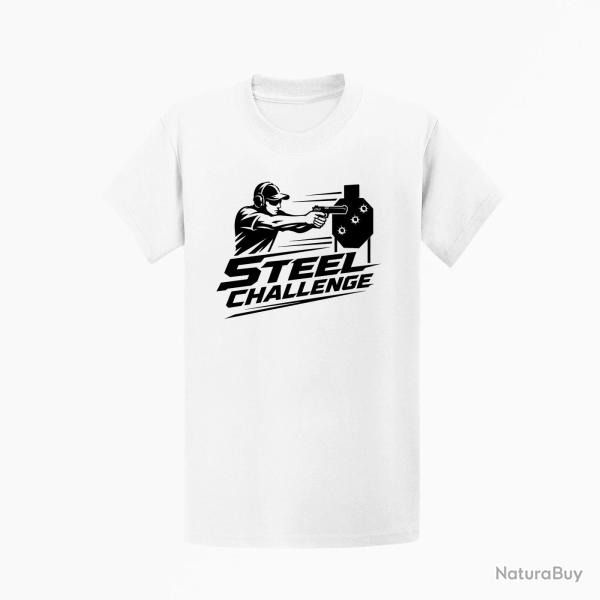 T-shirt Steel Challenge Tireur au pistolet Blanc