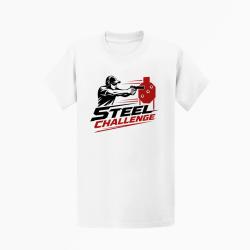 T-shirt Steel Challenge Tireur au pistolet Blanc / Noir et rouge