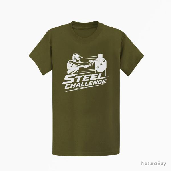 T-shirt Steel Challenge Tireur au pistolet Kaki / Blanc