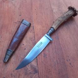 Joli Couteau de Chasse NICKER GUSS STAHL SOLINGEN Manche en Bois de Chevreuil Certi avec &Eacute;tui en cui