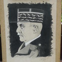 rare dessin &agrave; l'encre sign&eacute; et original d'&eacute;poque portrait de P&eacute;tain 1941 sign&eacute; A.HAM SDC25PET002