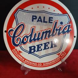 Plaque publicitaire ronde &eacute;maill&eacute;e pour la bi&egrave;re Columbia Pale Beer,