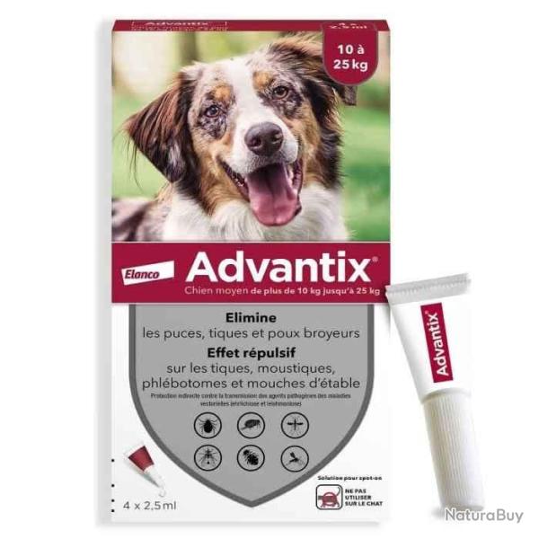 ADVANTIX CHIEN MOYEN X4 PIPETTES DE 2.5ML POUR CHIEN DE 10KGS A 25KGS