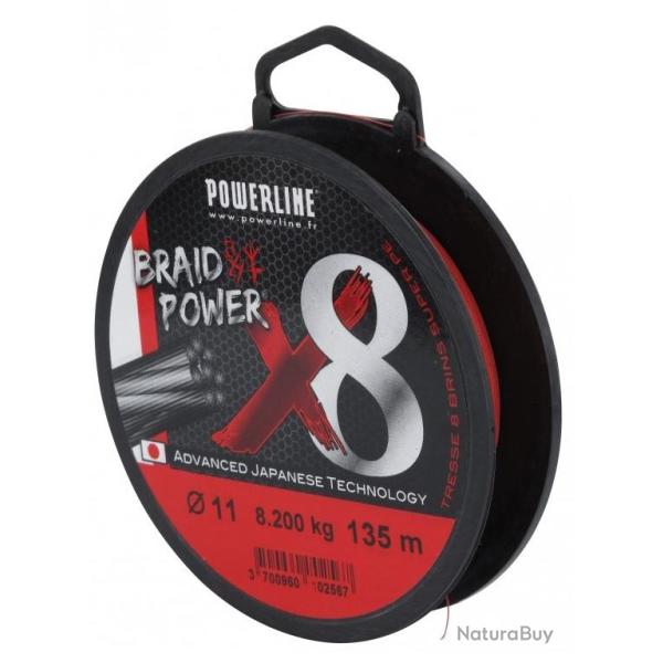 TRESSE BRAID POWER ROUGE 8 BRINS 135M 0.14mm-26lbs