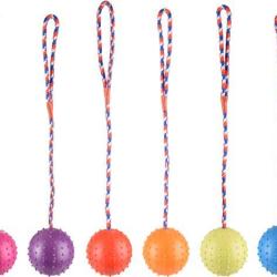 BALLE CAOUTCHOUC 7CM AVEC CORDE ASS L UNITE