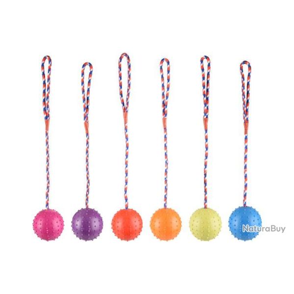 BALLE CAOUTCHOUC 7CM AVEC CORDE ASS L UNITE
