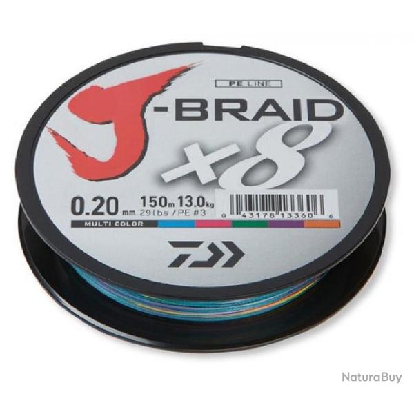 TRESSE J BRAID 150M 8 BRINS MULTICOULEURS NPC 0.22mm / 17kg