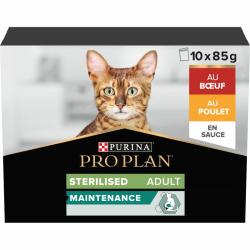 PROPLAN CAT STERILISED SAUCE 5 BOEUF 5 POULET 10X85GR