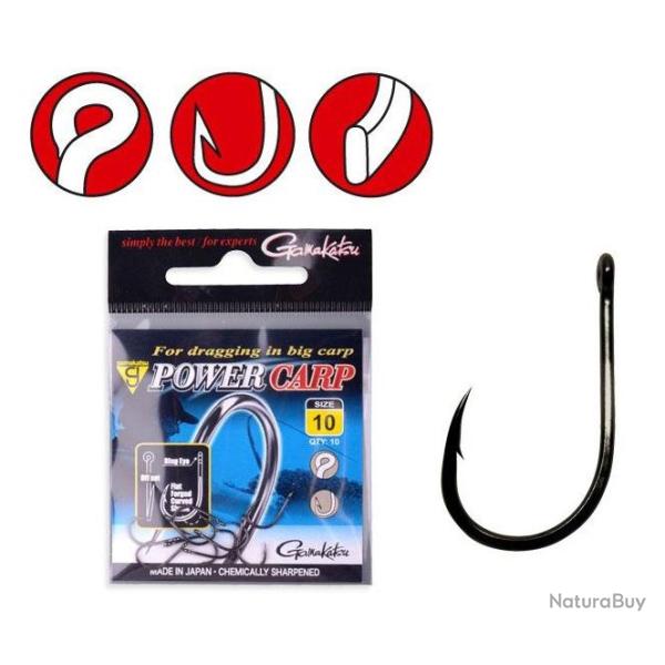 HAMECONS GAMAKATSU POWER CARP EYED HOOK BLACK PAR 10 Taille 16