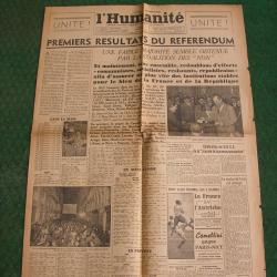 WW2 FRANCE JOURNAL FRANCAIS " L'HUMANIT&Eacute; 6 MAI 1946 ' &Eacute;POQUE ARMISTICE A+1 (39-45)