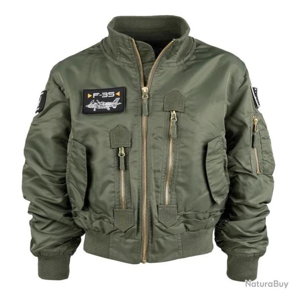Blouson aviateur enfant F-35 - Veste pilote US Air Force Fostex Vert, 98-104 cm