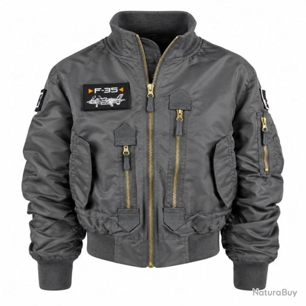 Blouson aviateur enfant F-35 - Veste pilote US Air Force Fostex Gris souris, 92 cm