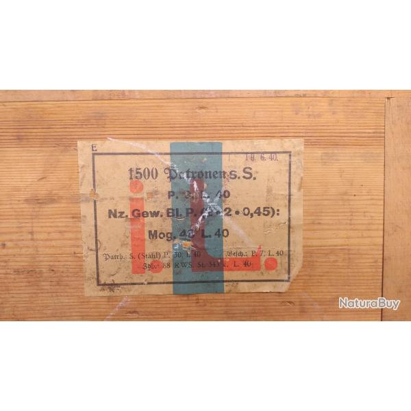 Caisse Munitions Allemande 1940 "Luftdichter Patronenkasten" - �tiquette Intacte & Zinc