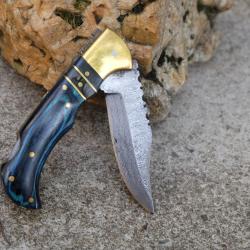 Couteau Lame Damas 128 Couches Manche Bois Atlantide/Laiton Fa&ccedil;on Buck 112 Fab Artisanale Lockback