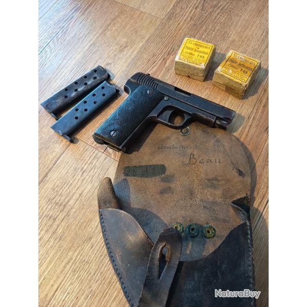 Rarissime groupement historique ruby 7,65 Gabilondo (GU) Holster nominatif "Lieutenant Beau"