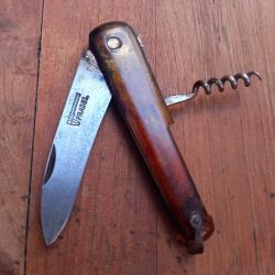 Couteau Chasse BOULEDOGUE PRADEL Pied &agrave; coulisse 2 Pi&eacute;ces Manche en Rodhoide Rouge