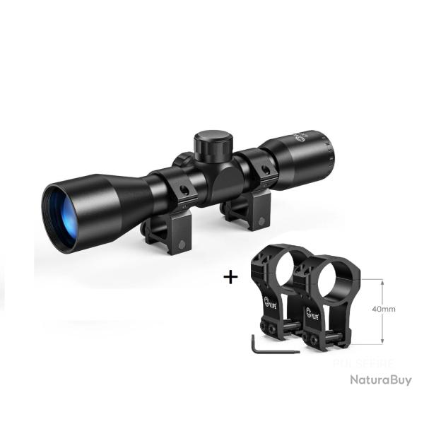 Lunette de tir CVLife 4x32 + Colliers 11mm Extra-Hauts