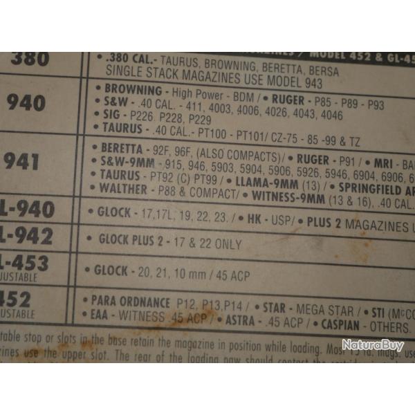 Chargette HKS 941 pour chargeurs de pistolet 9mm Para (BERETTA 92, RUGER, S&W, TAURUS,...)