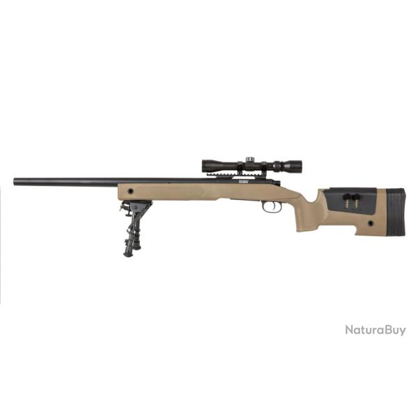 R�plique longue 6mm SA-S02 Core sniper lunette et bipied tan