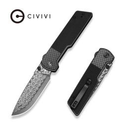 Couteau Pliant Civivi Zygon Lame Acier Damas Manche G10 Carbone Gris Top Crossbar Lock C25035BDS1
