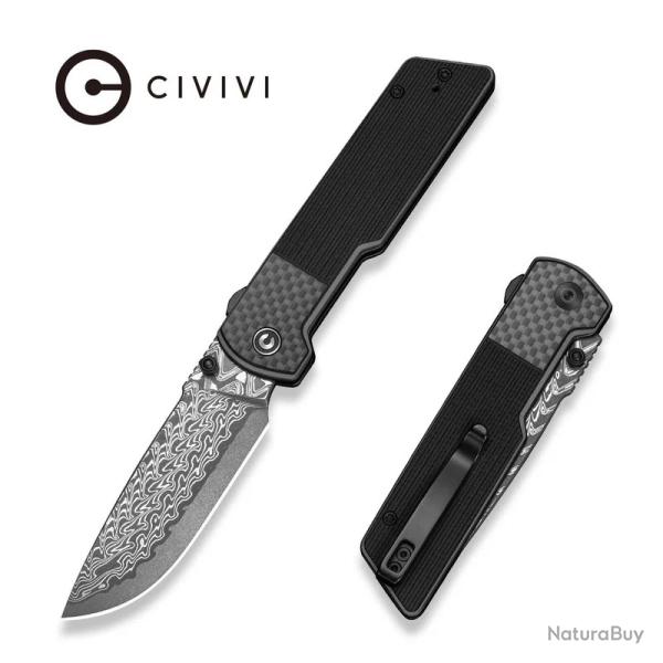 Couteau Pliant Civivi Zygon Lame Acier Damas Manche G10 Carbone Gris Top Crossbar Lock C25035BDS1