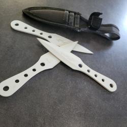 Lot 3 couteaux de lancer ALBAINOX blancs + &eacute;tui ceinture - Neufs