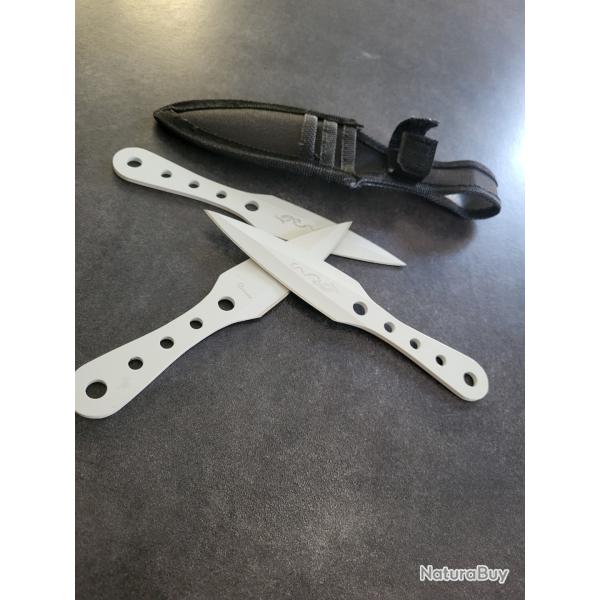 Lot 3 couteaux de lancer ALBAINOX blancs + �tui ceinture - Neufs
