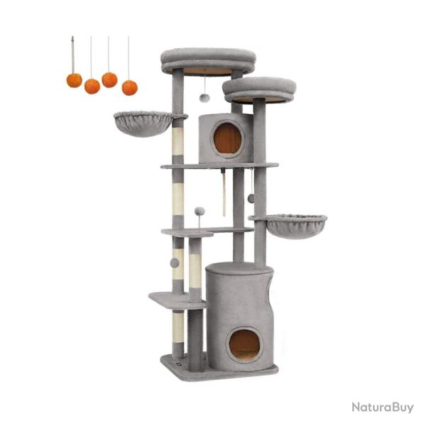 Arbre � chat 196 cm forme de tour poteau griffoir int�rieur multi-niveaux 2 plateformes 3 niches 2