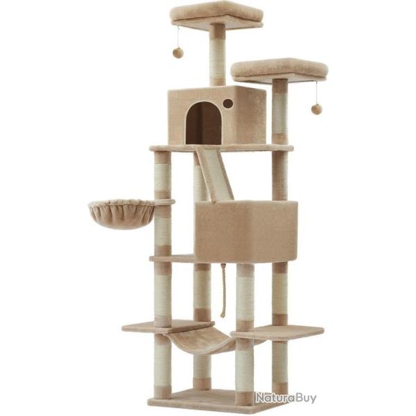 Arbre � chat tour de jeu 60 x 50 x 206 cm avec espace de repos et griffoirs en panneau d'agglom�r�