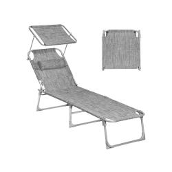 Chaise longue bain de soleil transat de relaxation avec dossiers et parasol inclinables pliable l&eacute;g
