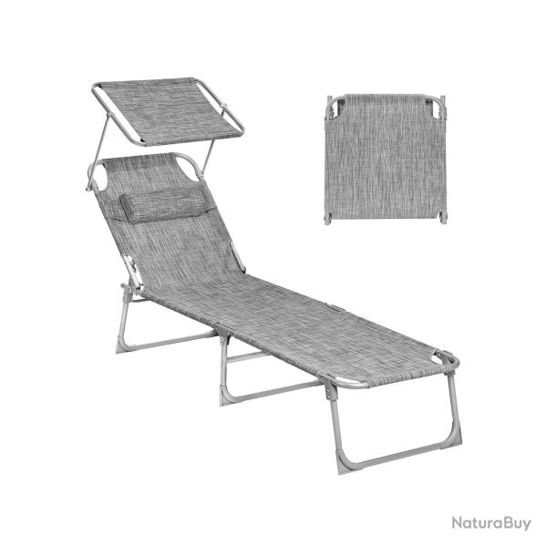 Chaise longue bain de soleil transat de relaxation avec dossiers et parasol inclinables pliable l�g