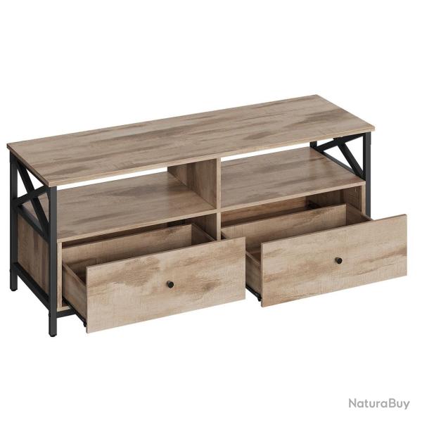 Meuble TV industriel table t�l� jusqu'� 55 pouces avec 2 tiroirs et 2 �tag�res ouvertes 120 x 40 x