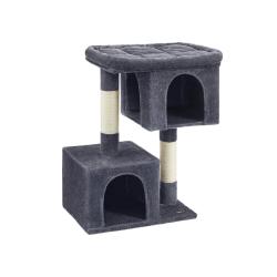 Arbre &agrave; chat colonne avec 2 niches confortables 68 x 48 x 101 cm en panneau d'agglom&eacute;r&eacute; gris fonc&eacute;