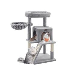 Arbre &agrave; chat avec planche &agrave; gratter hamac et grotte 48 x 48 x 96 cm en agglom&eacute;r&eacute; gris clair