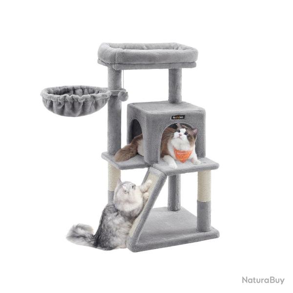 Arbre � chat avec planche � gratter hamac et grotte 48 x 48 x 96 cm en agglom�r� gris clair