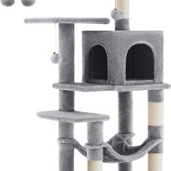 Arbre &agrave; chat design moderne pour 4 chats 45 x 35 x 112 cm en panneau d'agglom&eacute;r&eacute; gris clair 12_0010