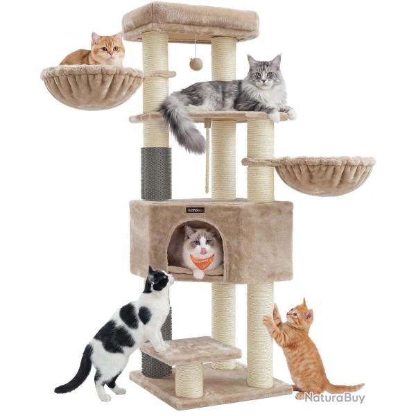 Arbre � chat grand et stable avec niches hamacs poteaux � griffer 50 x 50 x 160 cm en plastique bei