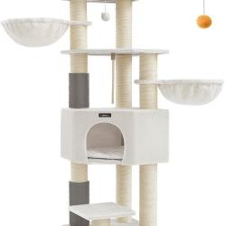 Arbre &agrave; chat grand et stable avec niches et hamacs 50 x 50 x 160 cm pour plusieurs chats en tissu p