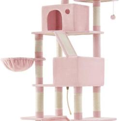 Arbre &agrave; chat structure tour de jeu 60 x 50 x 206 cm avec sisal et tissu peluche ambiance cosy en gr