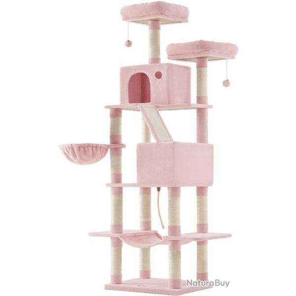 Arbre � chat structure tour de jeu 60 x 50 x 206 cm avec sisal et tissu peluche ambiance cosy en gr