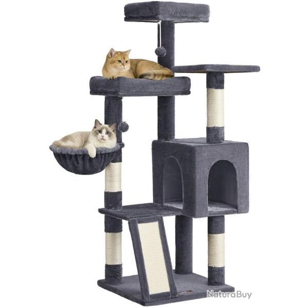 Arbre � chat tour avec 3 grandes plateformes et 1 niche 48 x 48 x 136 cm en sisal gris fonc� 12_001