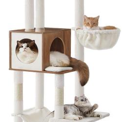 Arbre &agrave; chat multi-niveaux 45 x 40 x 165 cm avec grotte plateforme de repos et poteaux &agrave; griffer en