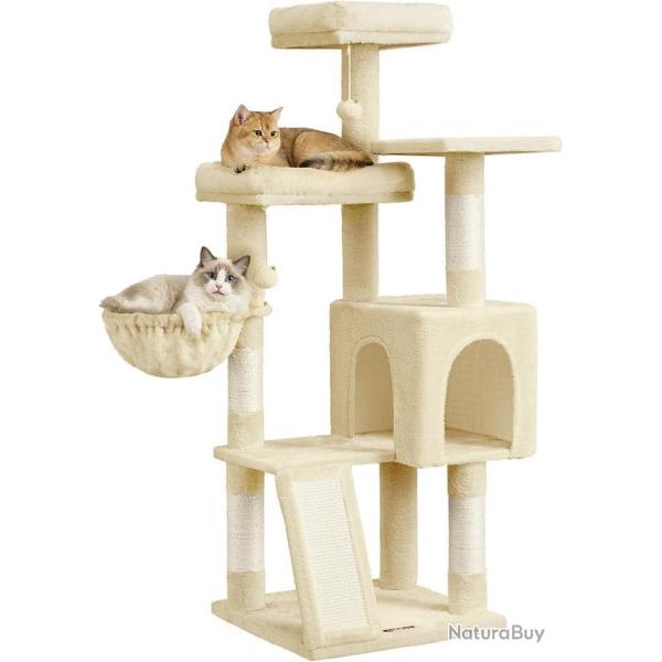 Arbre � chat tour avec poteaux � griffer 48 x 48 x 136 cm 3 plateformes 1 niche 1 panier en sisal b