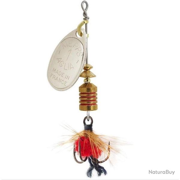 CUILLERE MEPPS AGLIA MOUCHE ROUGE ARGENT 1