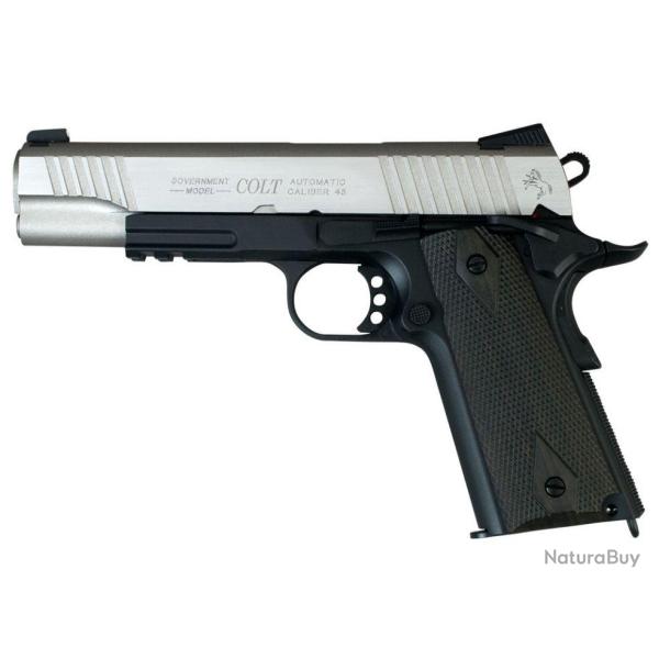 Colt 1911 Rail gun Bicolore Silver Black culasse m�tal Blowback - CO2- KWC