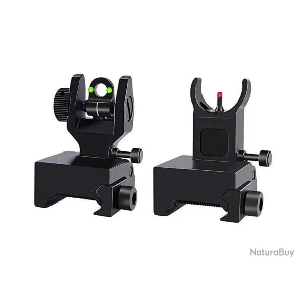 Hausse et Guidon Rabattables Fibre Optique - Rail Picatinny - Aluminium